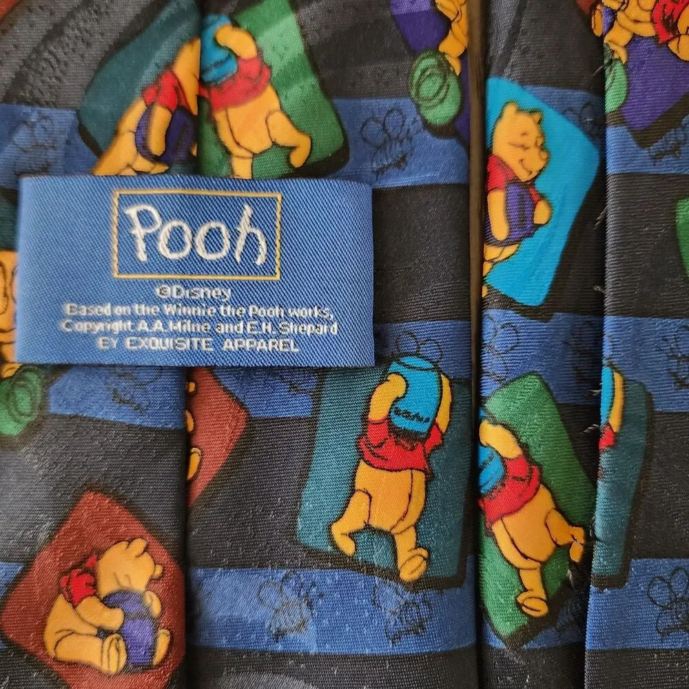 Vintage Disney Pooh Bear Tie Navy Blue Striped Winnie The Pooh Exquisite Apparel